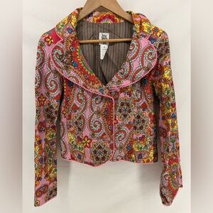 Ivy Jane Y2K Colorful Paisley Heart Rhinestone Studded Detail Jacket Size S